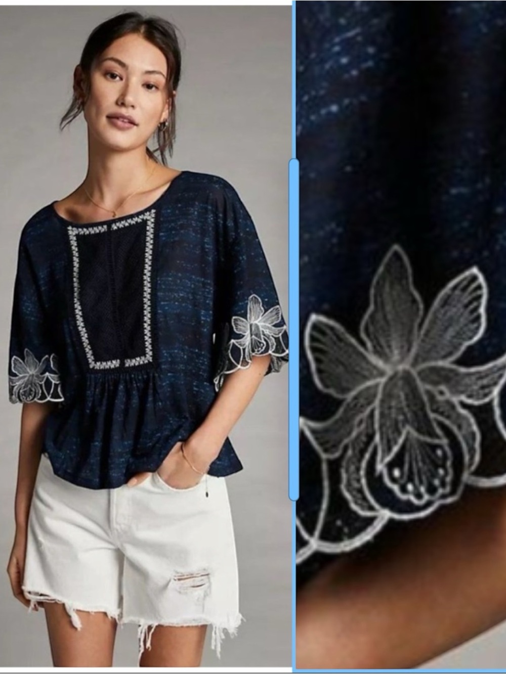 ANTHROPOLOGIE Pilcro &The Letterpress Embroidered Orchid Floral Oversize Top S M